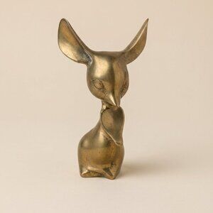 Vintage MCM Solid Brass Mouse Figurine Atomic Era Desk Decor 5 inches 1950's